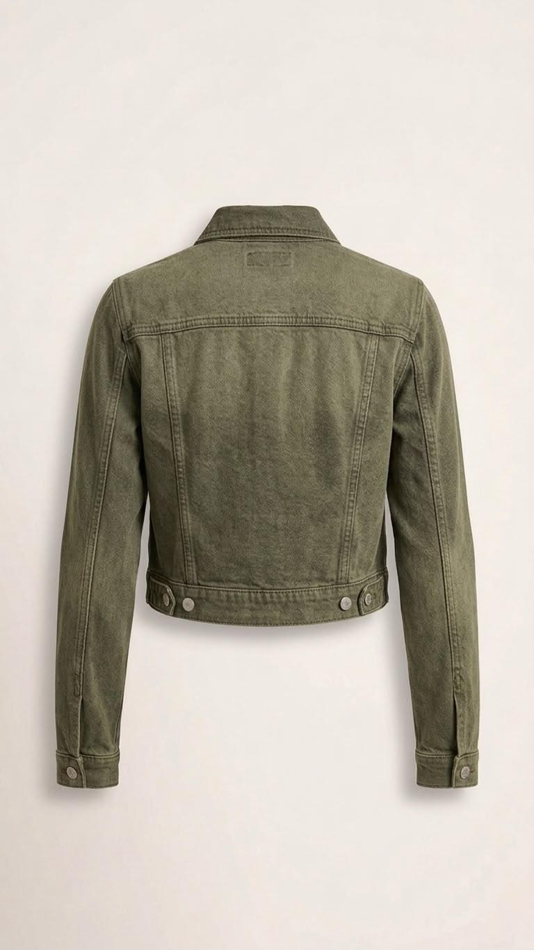 Olive Green Cropped Denim Jacket