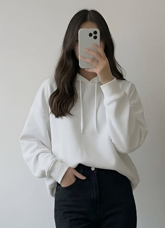 Hoodie with Black Wide-Leg Jeans-WHITE
