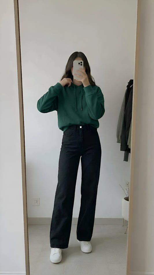 Hoodie With Black Wide Leg-GREEN