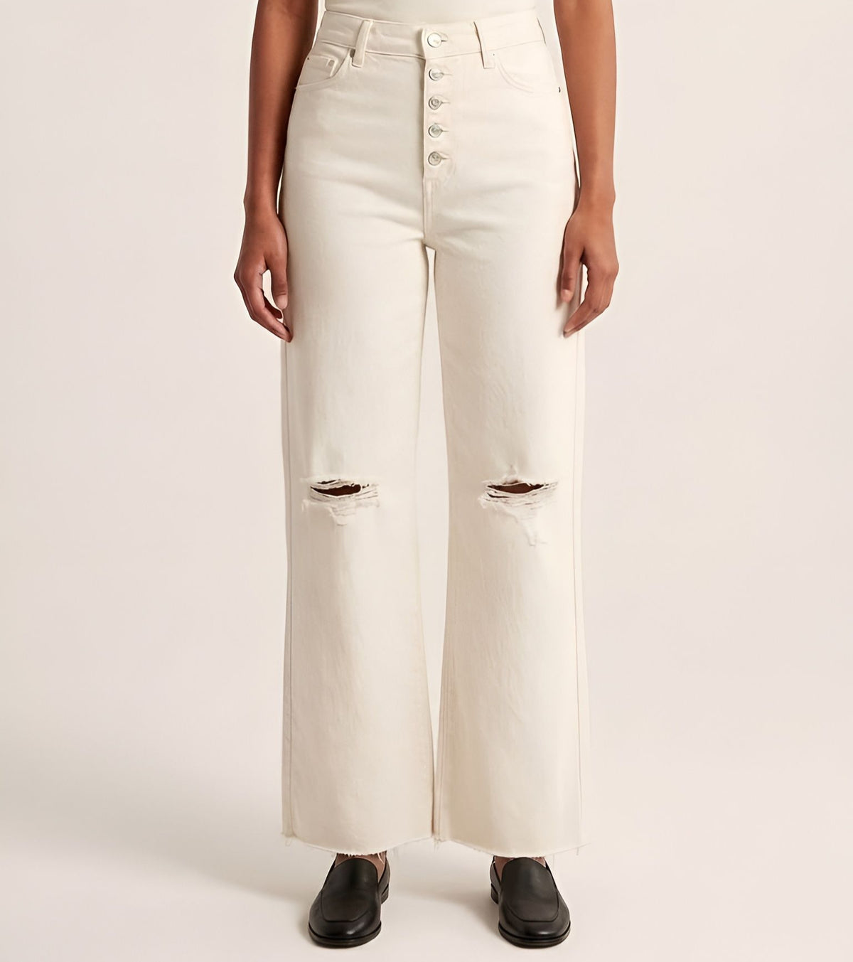 High-Waisted Button-Fly Wide-Leg Jeans – Off-White