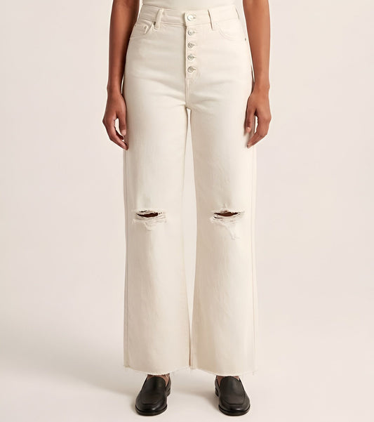 High-Waisted Button-Fly Wide-Leg Jeans – Off-White