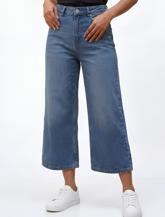 Wide-Leg Denim Shorts — Vintage Blue