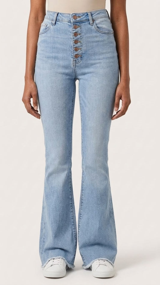 Light Wash 6-Button Bell Bottom Jeans