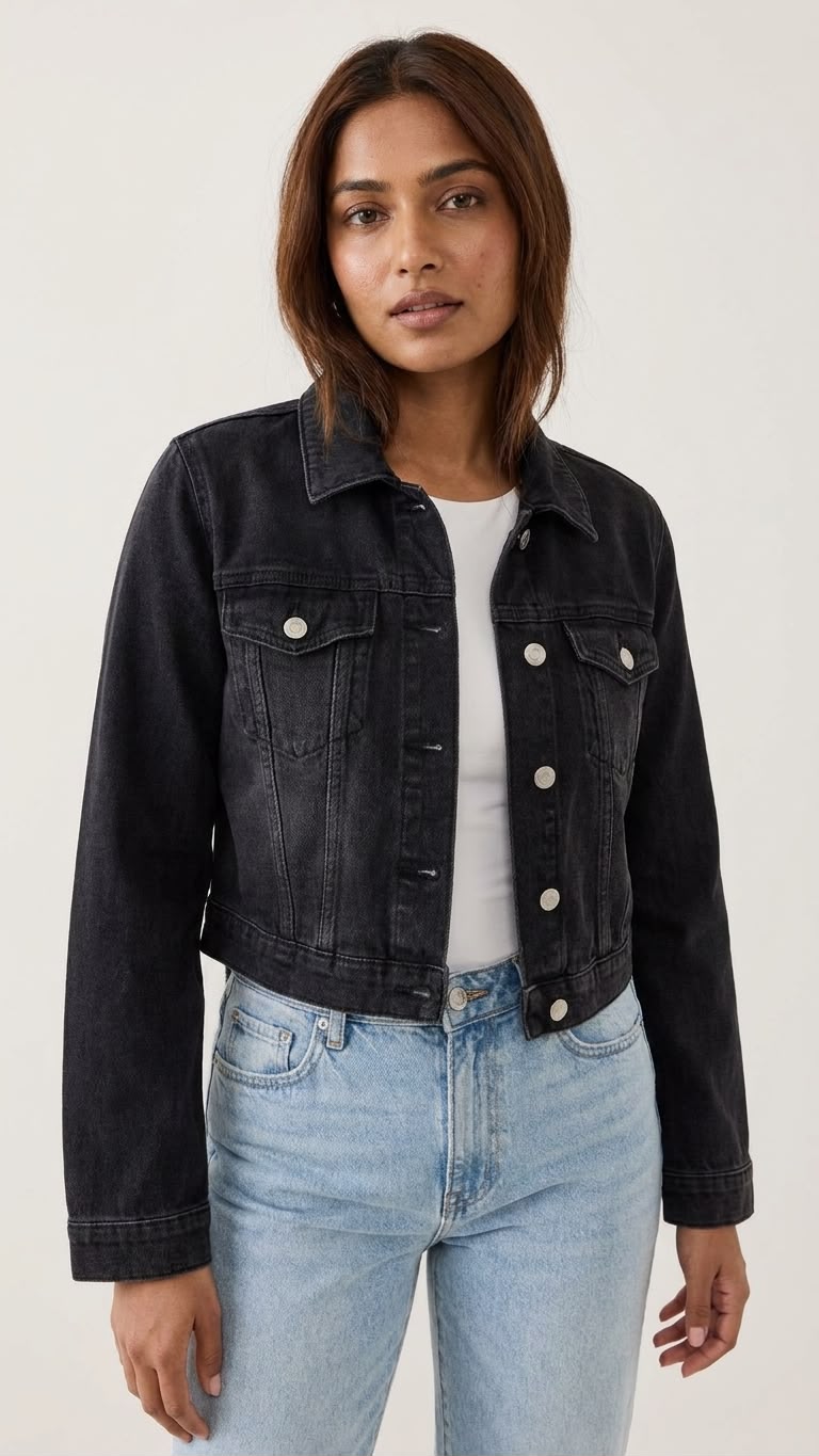 Black Cropped Denim Jacket