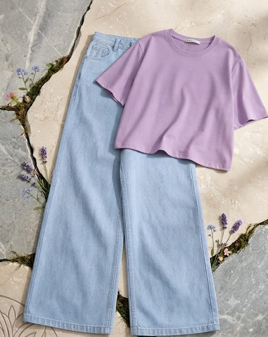 Lilac Croptop with Skyblue Jeans