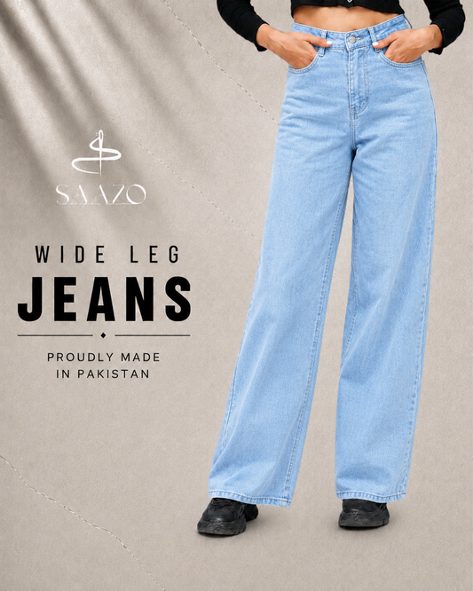 SKY-BLUE WIDE LEG JEANS